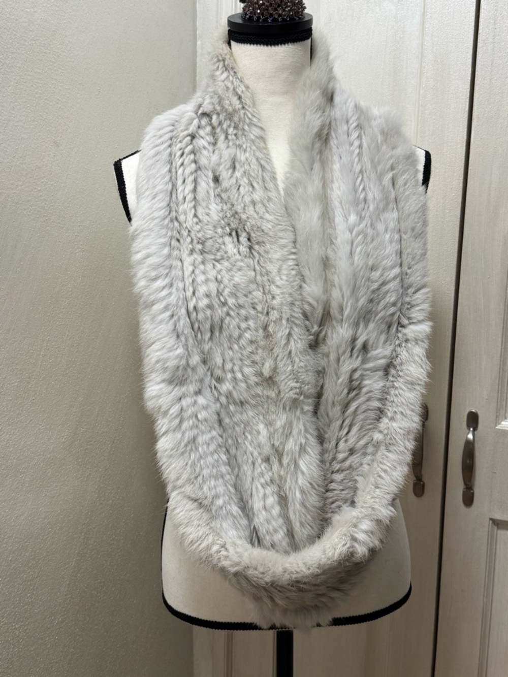 Annabelle New York grey stretchy woven rabbit fur infinity scarf